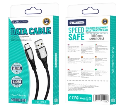JELLICO cable B18 USB-C 3.1A 1M Black