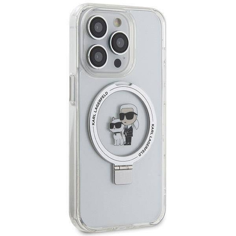 Original Handyhülle IPHONE 13 PRO Karl Lagerfeld Hardcase Ring Stand Karl&Choupettte MagSafe (KLHMP13XHMRSKCH) weiß