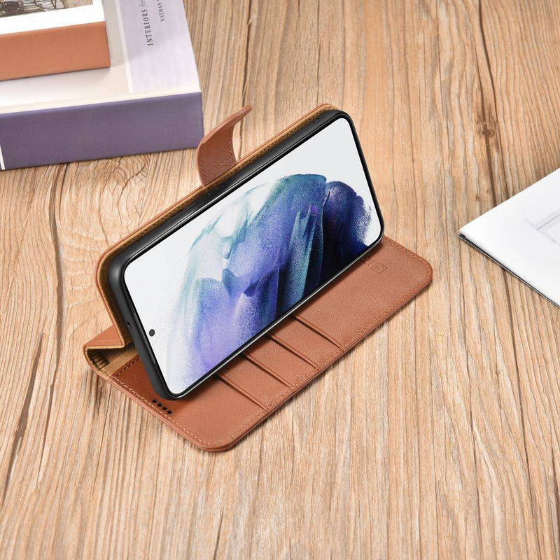 iCarer Haitang Leather Wallet Case for Samsung Galaxy S22+ (S22 Plus) genuine leather cover brown (AKSM05BN)