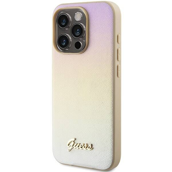 Oryginalne Etui GUESS hardcase Saffiano Iridescent Script GUHCP14LPSAIRSD do Iphone 14 Pro złoty
