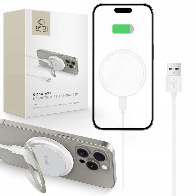 Ładowarka Indukcyjna 15W Magnetic MagSafe Tech-Protect QI15W-A33 biała