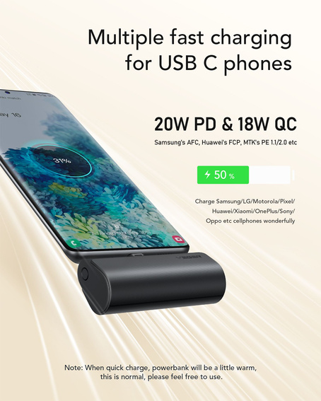 Bateria zewnętrzna (Powerbank) VEGER PlugOn - 5000mAh z wbudowanym złączem Typ C PD 20W (W0556P)