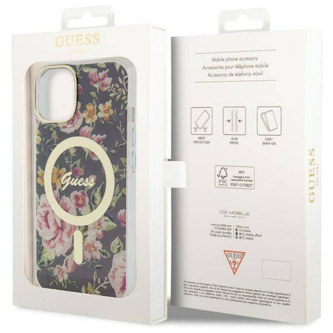 Guess GUHMP14MHCFWSK iPhone 14 Plus 6,7" schwarz/schwarz Hardcase Flower MagSafe