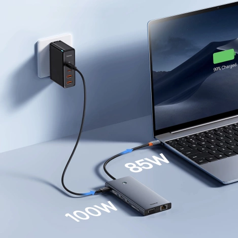 HUB Baseus PortalJoy Series 13in1 USB-C – 2x HDMI / DP / VGA / USB-A 3.1 / USB-C 3.1 / USB-A 2.0 / PD / RJ45 / SD / TF / AUX – grau