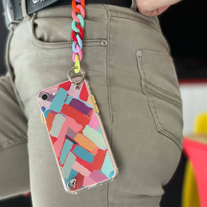 Color Chain Case gel flexible elastic case cover with a chain pendant for iPhone 13 Pro multicolour  (3)