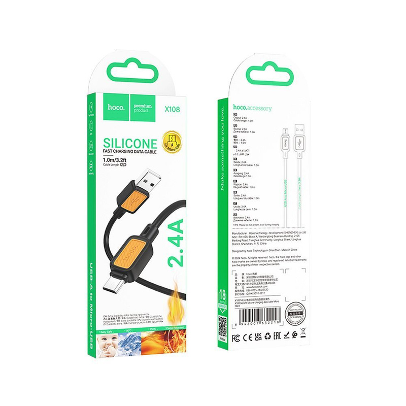 HOCO kabel USB A do Micro USB 2,4A X108 1 m czarny