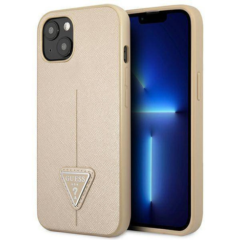 Guess Saffiano Triangle Logo Case - Etui iPhone 14 Plus (beżowy)