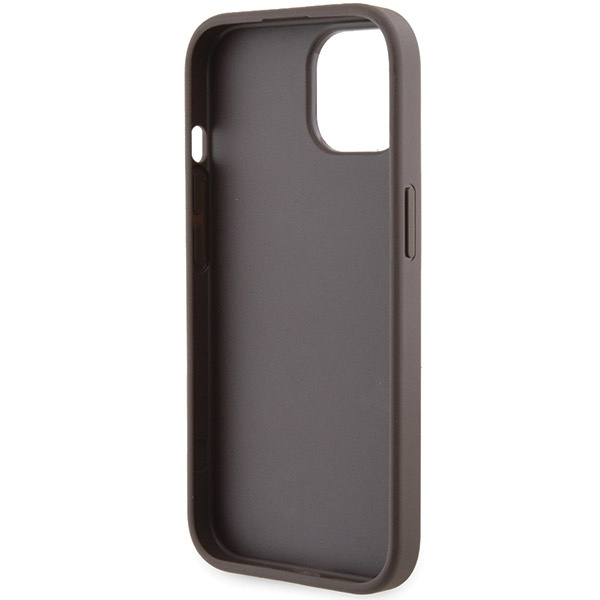 Etui Guess Grip Stand 4G Triangle Strass na iPhone 15 - brązowe