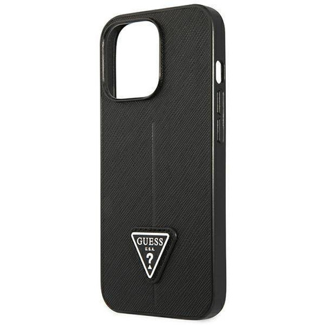 Original Case IPHONE 14 PRO Guess Hardcase Saffianotriangle Logo (GUHCP14LPSATLK) black
