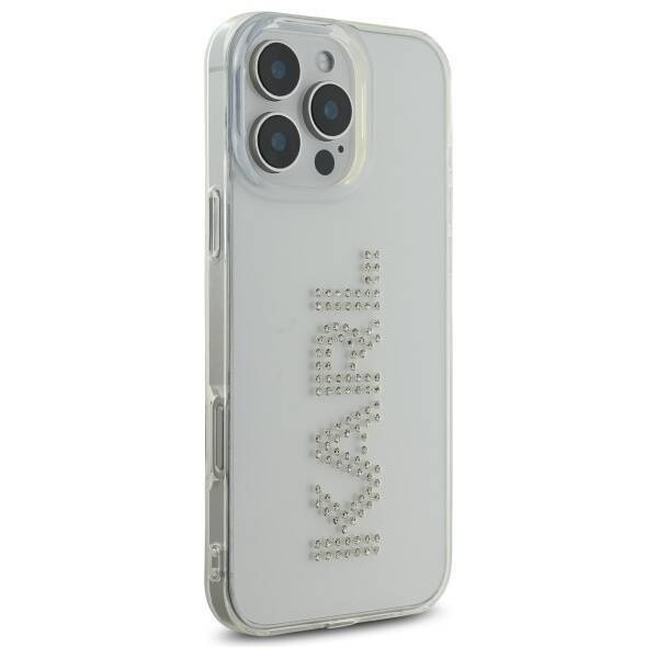 Original Handyhülle IPHONE 16 PRO MAX Karl Lagerfeld Hardcase IML Rhinestones Logo (KLHCP16XHKLSTDCT) transparent