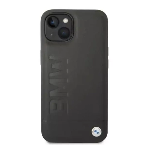 Original Handyhülle IPHONE 14 PLUS BMW Leather Stamp MagSafe (BMHMP14MSLLBK) schwarz