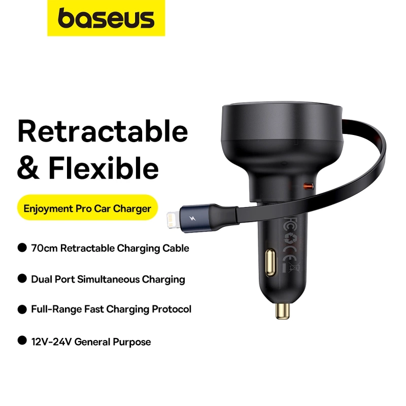 Baseus Enjoyment Pro USB-C (female) / Lightning (male) 60W car charger - black