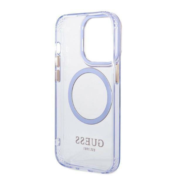 Guess GUHMP14LHTCMU iPhone 14 Pro 6,1" lila/lila Hartschale Gold Outline Translucent MagSafe