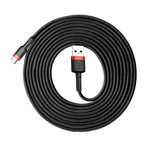 Baseus Cafule Cable wytrzymały nylonowy kabel przewód USB / USB-C QC3.0 2A 3M czarno-czerwony (CATKLF-U91)