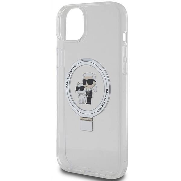 Oryginalne Etui IPHONE 15 PLUS / 14 PLUS Karl Lagerfeld Hardcase Ring Stand Karl&Choupettte MagSafe białe