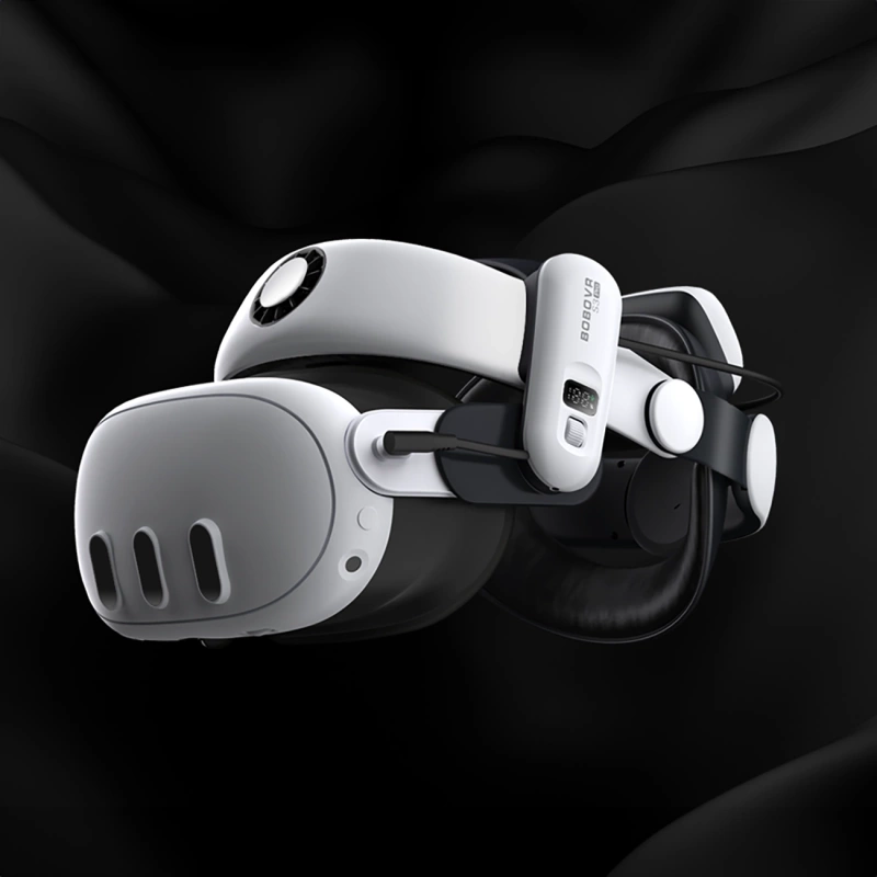 BoboVR S3 Pro Zugentlastungsband für Meta Quest 3 VR-Brille + externer Akku B100 – Weiß und Schwarz
