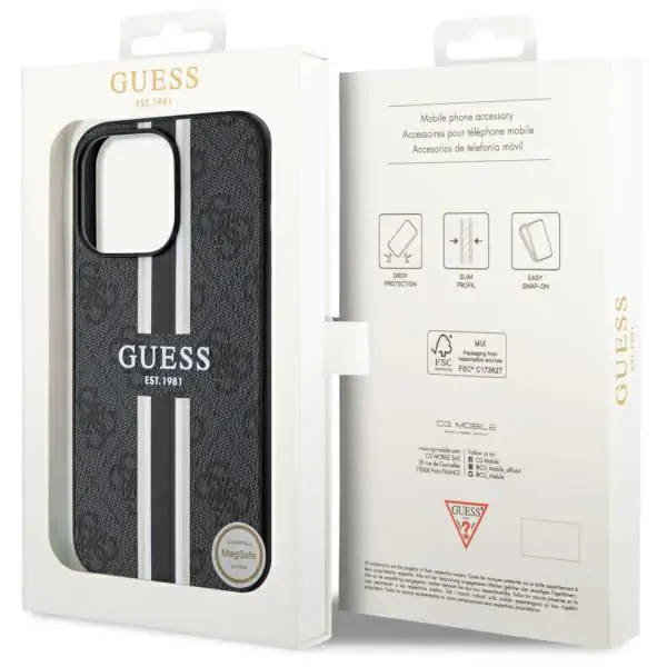 Guess GUHMP13XP4RPSK iPhone 13 Pro Max 6,7&quot; schwarz/schwarzes Hardcase 4G bedruckte Streifen MagSafe
