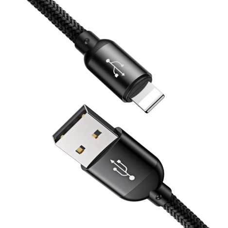 Baseus Three Primary Colors kabel 3w1 USB - micro USB / Lightning / USB-C w nylonowym oplocie 3.5A 1,2M czarny (CAMLT-BSY01)