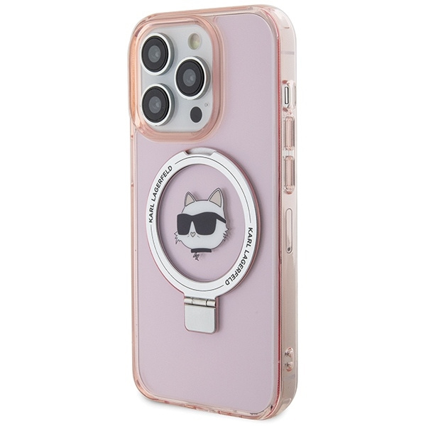 Karl Lagerfeld KLHMP15LHMRSCHP iPhone 15 Pro 6,1&quot; rosa/rosa Hardcase Ringständer Choupette Head MagSafe