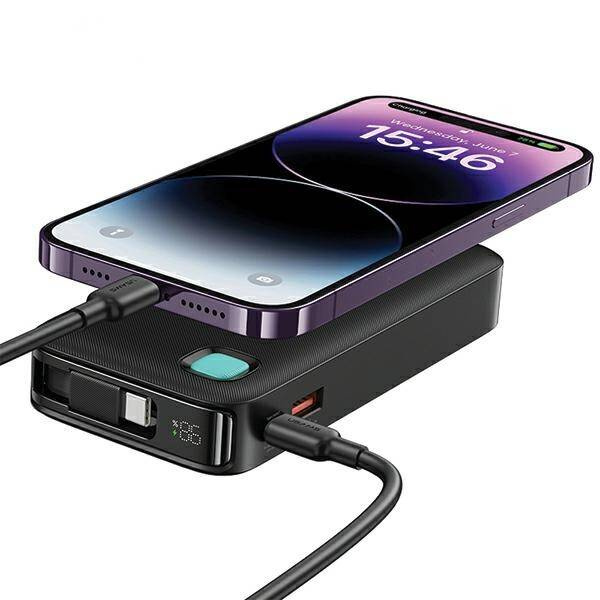USAMS Powerbank ze zwijanym kablem USB-C Retractable 10000 mAh PD 20W Fast Charge XY Series czarny/black 10KCD22401(US-CD224)