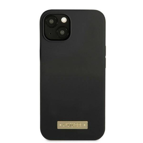 Original Case IPHONE 13 MINI Guess Hard Case Silicone Logo Plate MagSafe (GUHMP13SSPLK) black
