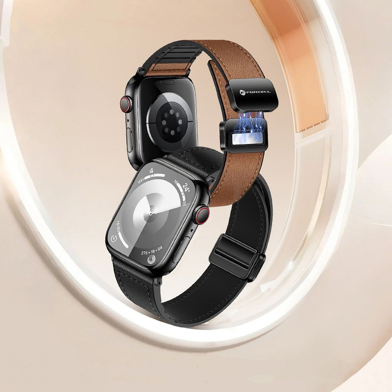 Pasek do Apple Watch Forcell F-Design FA21 skóra ekologiczna 42 / 44 / 45 / 49 mm czarny