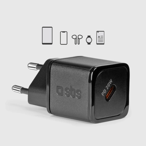 SBS TETRGAN1C20K 20W GaN USB-C Wandladegerät mit Power Delivery – Schwarz