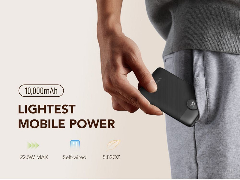 Bateria zewnętrzna (Powerbank) VEGER C11 BEST - 10 000mAh LCD z kablem Typ C + Apple Lightning 8-pin QC3.0 PD 22,5W (W1170)
