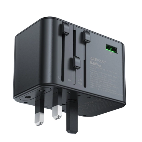 Acefast Z1 GaN 75W PD Reiseladeadapter 3x USB-C 2x USB-A - Schwarz