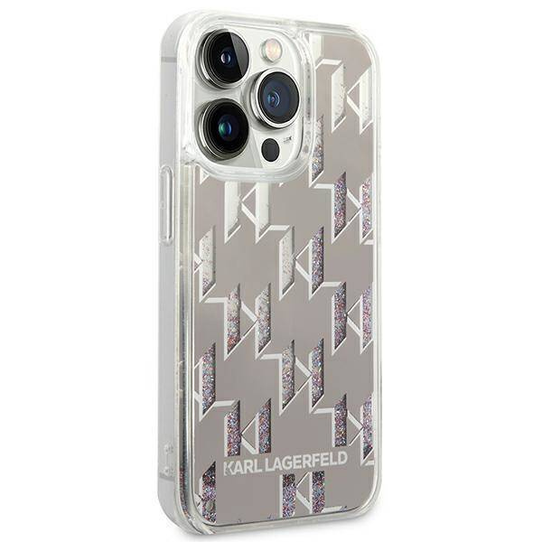 Original Handyhülle IPHONE 14 PRO Karl Lagerfeld Hardcase Liquid Glitter Monogram (KLHCP14LLMNMS) silber