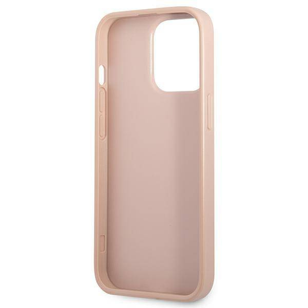 Etui IPHONE 13 PRO Guess Hardcase Saffianotriangle Logo Cardslot (GUHCP13LPSATPP) różowe