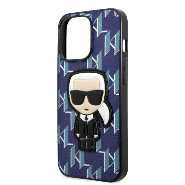 Original Handyhülle IPHONE 13 PRO MAX Karl Lagerfeld Hardcase Monogram Ikonik Patch blau