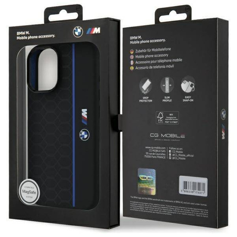 Original Handyhülle IPHONE 16 BMW Hardcase Silicone Hexagon Blue Line MagSafe (BMHMP16S23SHEB) schwarz