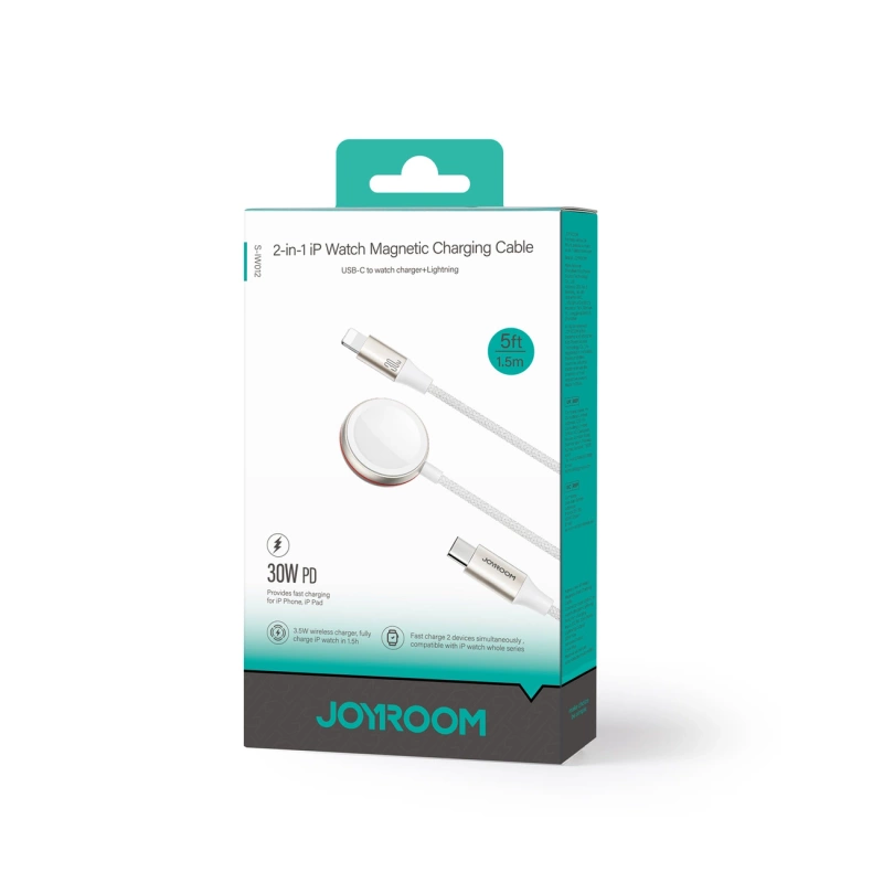 Joyroom 2 in 1 Lightning cable and inductive charger for Apple Watch 1.5m white (S-IW011)