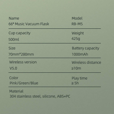 Remax bezprzewodowy głośnik bluetooth 5.0 z termosem kubkiem termicznym 500ml zielony (RB-M5)