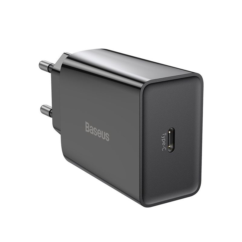 Baseus Speed Mini ładowarka sieciowa zasilacz EU do szybkiego ładowania USB Typ C 20W 3A czarny (CCFS-SN01)