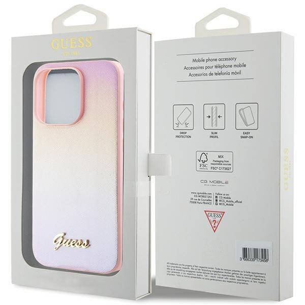 Oryginalne Etui GUESS hardcase Saffiano Iridescent Script GUHCP14LPSAIRSP do Iphone 14 Pro różowy