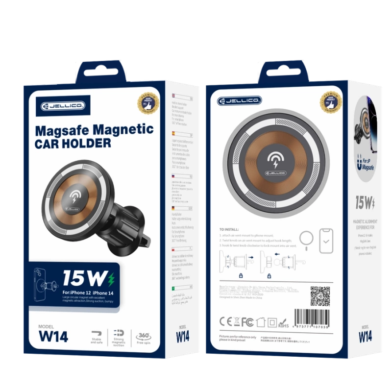 JELLICO uchwyt samochodowy MagSafe z ładowaniem bezprzewodowym W14 15W Czarny