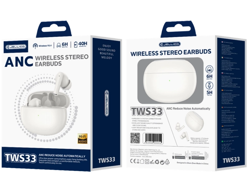 JELLICO wireless earphones (ANC) TWS33 White
