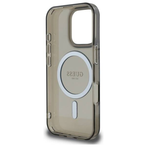 Etui Guess IML Glitter Circle MagSafe na iPhone 16 Pro Max - czarne