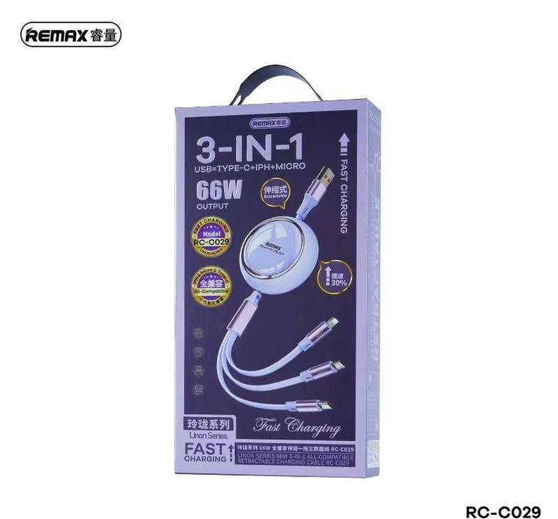 KABEL REMAX LINON SERIES 66W 3IN1 USB-C/MICRO/LIGHTNING RC-C029 WHITE