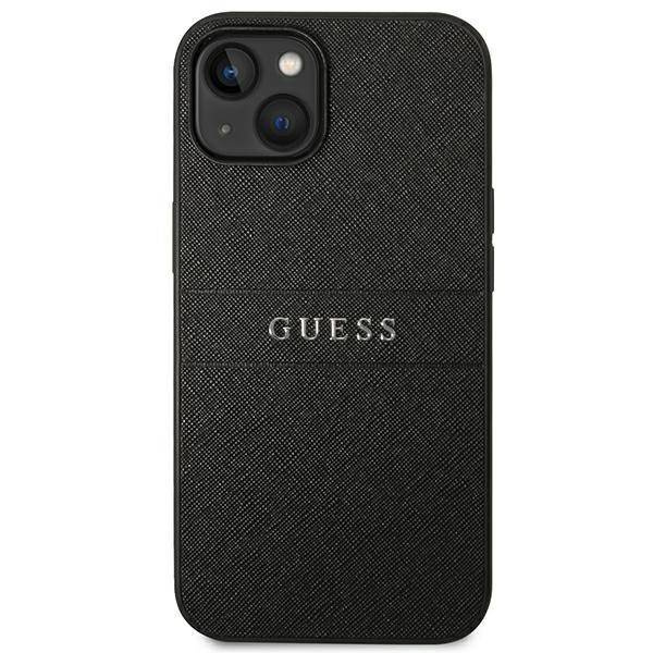Guess Saffiano Metal Logo Stripes - Etui iPhone 14 Plus (czarny)