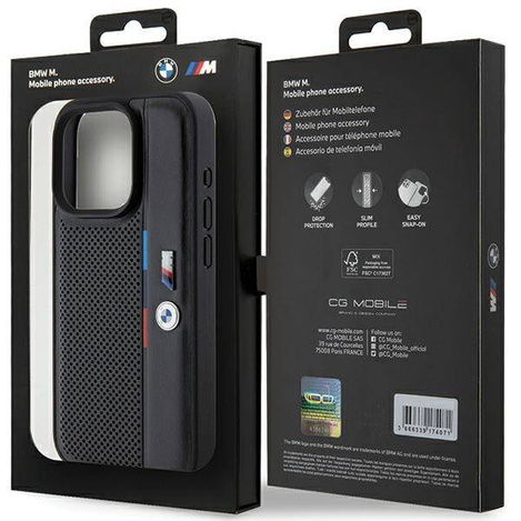 BMW Perforierte Tricolor Line Hülle für iPhone 15 Pro Max – Schwarz