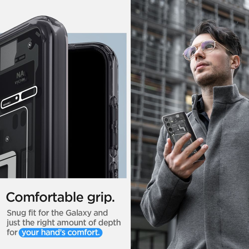 Spigen Ultra Hybrid-Hülle für Samsung Galaxy S24 – Dunkelgrau (Zero One-Muster)