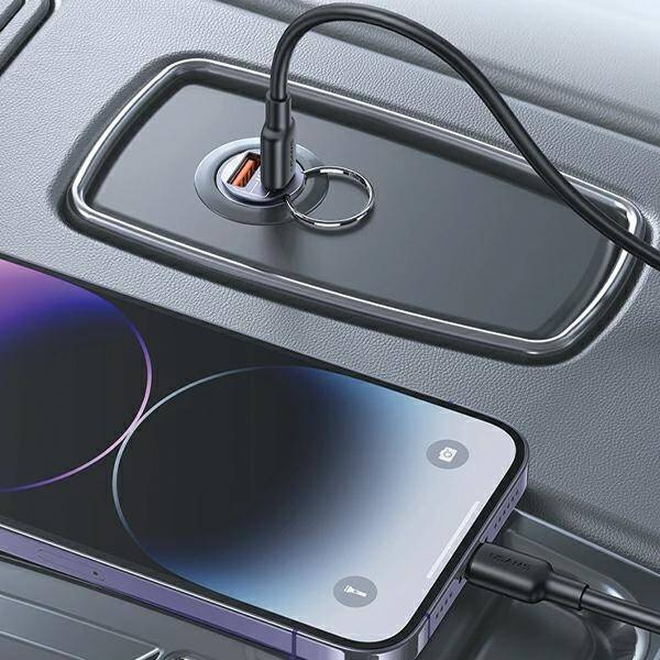 Ładowarka Samochodowa 30W PD USB-C + USB Fas Charge Z Wbudowaym Pierścieniem USAMS C38 CC206CC01 (US-CC206) stalowa