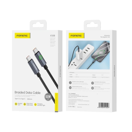 FONENG Kabel XS08 USB-C - USB-C PD 60W 1.2M schwarz
