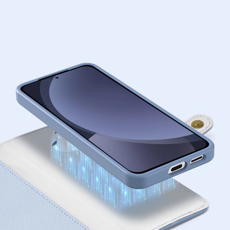 Dux Ducis Lawa Lederhülle für Samsung Galaxy S25 mit abnehmbarer magnetischer Brieftasche – Blau