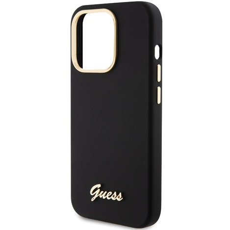 Guess Silikon Script Metal Logo &amp; Frame Hülle für iPhone 15 Pro Max – Schwarz
