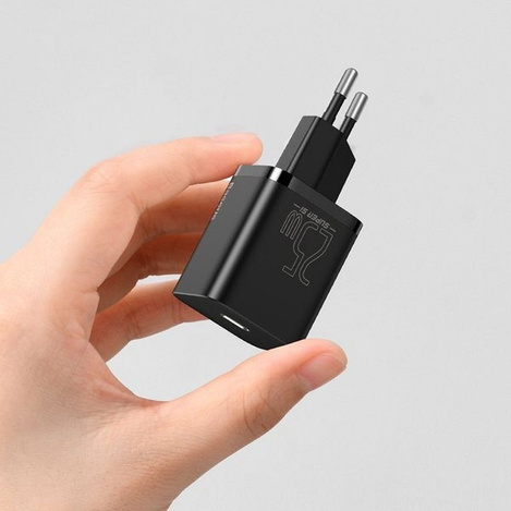 Baseus Super Si szybka ładowarka sieciowa Quick Charge 3.0 Power Delivery 25W 3A + Kabel USB Typ C - USB Typ C 3A 1m czarny (TZCCSUP-L01)