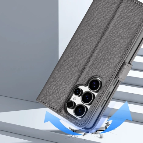 Dux Ducis Lawa Lederhülle für Samsung Galaxy S25 Ultra mit abnehmbarer magnetischer Brieftasche – Grau